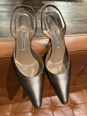 Manolo Blahnik CAROLYNE Slingback PUMP 70mm- BRONZE EU 39
